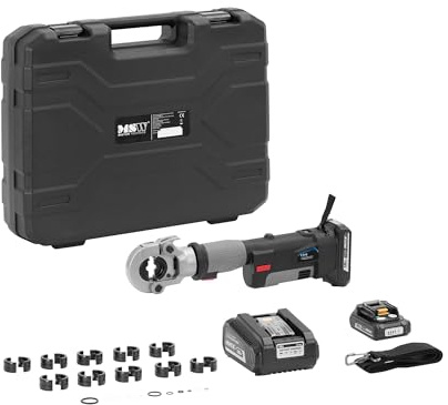 MSW-PRTO1.0 Crimpzange hydraulisch 16 bis 300 mm² Sechskantpressung 60 kN 2,5-4 s OLED-Display LED-Licht Bedienung mit einer Hand für Aluminium- & Kupfer Presszange Akku-Crimpzange
