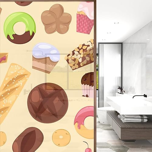 Sichtschutzfolie 3D Fensterfolie Glasdekorfolie PVC für Badezimmer Kinderzimmer Küche,Schlafzimmer Wohnzimmer Esszimmer Büro Hotels Klassenzimmer 44.5x300 cm Köstlicher Kuchen