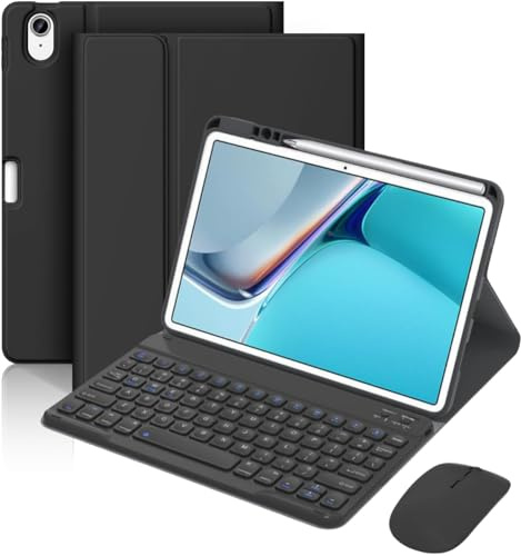 AnMengXinLing Custodia per tastiera con mouse per iPad Air 11 M3 (2025)/M2 (2024), iPad Air5/Air4/Pro 114a/3a/2a generazione, cover magnetica rimovibile per tastiera con portapenne, nera