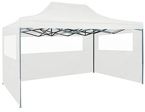 Tidyard Tente de Réception Pliable avec 3 Parois 3x4 m Acier Blanc Tonnelle de Jardin, Gazebo Pavillon de Extérieur, Belvédère pour Camping, Festival, Fête, Marriage, BBQ, Terrasse, Plage