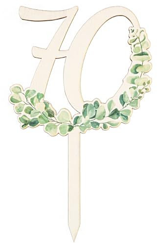 Logbuch-Verlag 70. Geburtstag Deko Cake Topper Eukalyptus Tortendeko 70 Jahre Jubiläum Holzstecker 18 x 12 cm