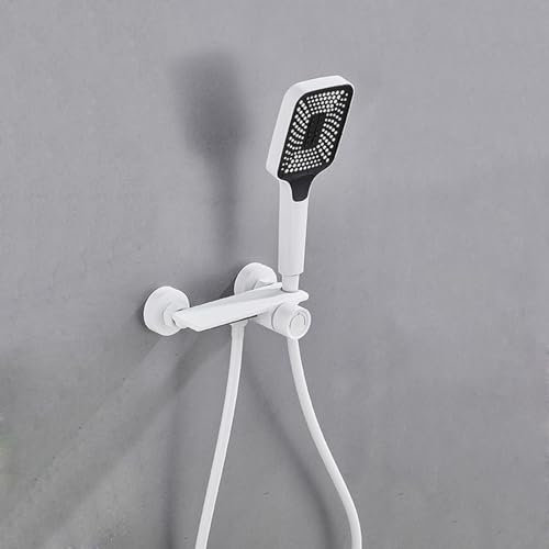 Badewannenarmatur Wand Weiß Wasserfall Armatur Badewanne Mischbatterie Badewanne mit Brause 3 Funktionen Handbrause