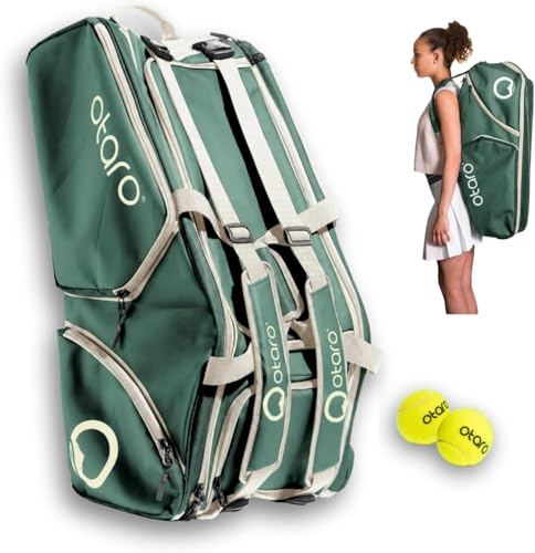 Otaro Tennis Bag | 82L | Tennis Racket Bag for 4 Rackets with Thermal Sleeve | Incl. Shoe Compartment, Cooler & Padded Laptop Pocket | 3-in-1 Carry System | Water-Repellant & Robust Tennis Bag (Green)