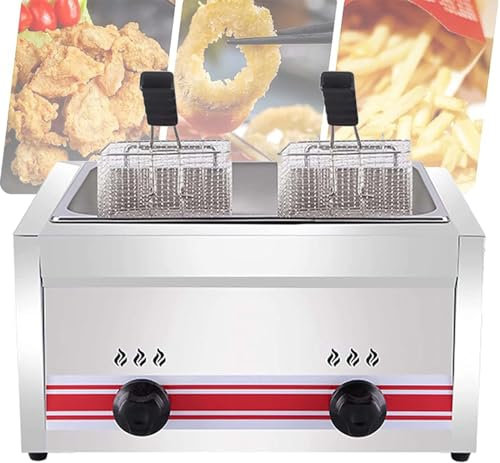 YLANMEI Friteuse Gaz Professionnelle,Puissance Feu Réglable,Friteuse à Gaz Commerciale en Acier Inoxydable 20l/30l avec Pelle à Panier, Friteuse à Gaz pour Frites Beignets Poisson,Singlecylinder20l