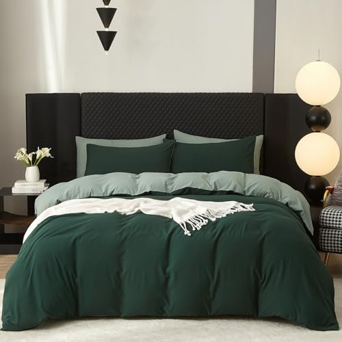 Gezu Bettwäsche 135x200cm Baumwolle Grün Salbeigrün 2 Teilig Leinenfarbe Einzelbett Bettwäsche Set Weiche Baumwollgefühl Wende Bettwäsche Bettbezug 135x200 und Kissenbezüge 80x80 mit Reissverschluss