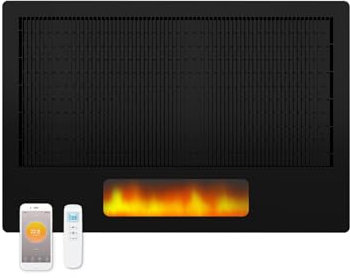 Elektrokamin mit Heizung 1700W, Wandkamin mit LED Flammeneffekt Kaminfeuer, Elektrischer Kamin Wand mit Thermostat Fernbedienung WiFi App, Kaminofen mit Heizfunktion, Wandmontage, Schwarz