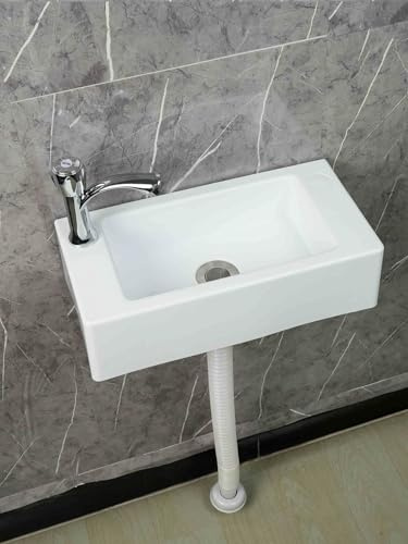 Lavandino a Muro in Resina Plastica 40x20x11cm/15.7x7.9x4.3inch Lavandino Bagno Rettangolare per Piccolo Guardaroba Bagno Wc Degli Ospiti Bianco B - Rubinetto dell'acqua Fredda Singolo