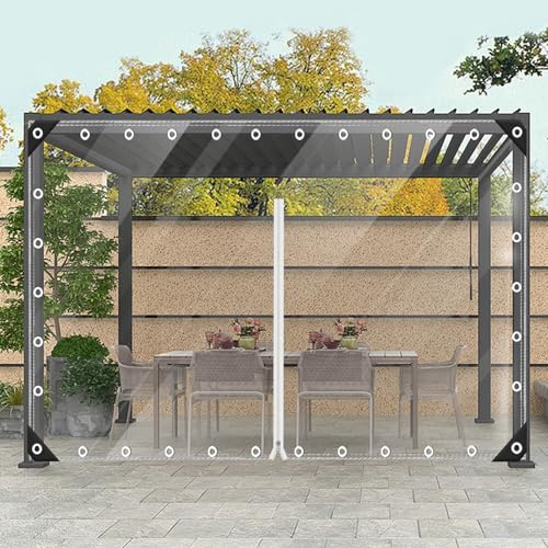 Ezcasch Plane Transparent mit Reißverschluss Nach Maß, 2.3x2m(Höhe x Breite) Durchsichtige Plane mit Ösen, 420g/m² Abdeckplane Wasserdicht Klare Abdeckfolie Windschutz für Außenbereich