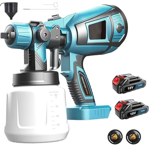 Pistola a spruzzo ad aria compressa, sistema di ricambio per Makita, con batteria da 2 x 3 Ah e caricatore, pistola a spruzzo elettrica con 3 ugelli 1000 ML HVLP per pareti, mobili, vernice