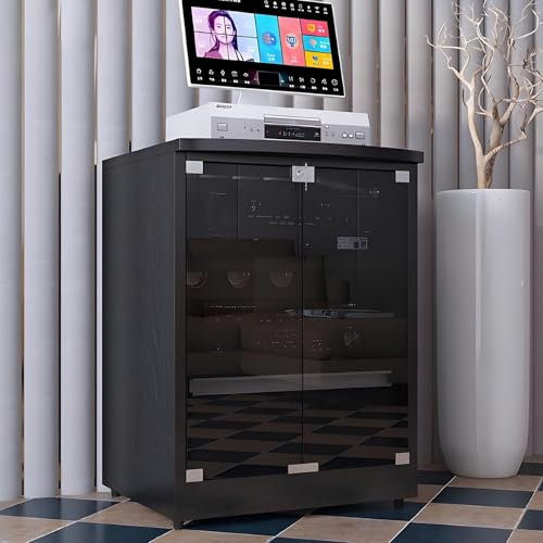 Mobile Stereo Hi Fi Rack Hifi Mobiletto Porta Stereo Domestico, Rack HiFi Multifunzione Per Soggiorno Ufficio， Mobile Per Hi Fi Con Vetro Chiuso Con Cassetto Adatto Per Lettori DVD/Accessori TV(Black)