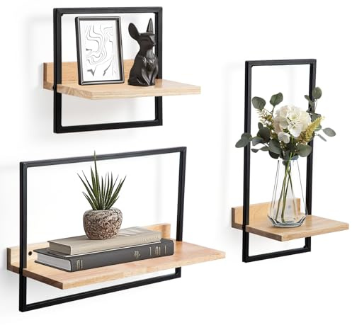 Trintion Set mit 3 Wandregalen,3 Teiliges Set-Eich Regale,Quadratische Bücherregal für die Wand Deko, Hängeregale zur Wandaufbewahrung,Wandregal Holz Hängeregal für küche,Wohnzimmer,Schlafzimmer