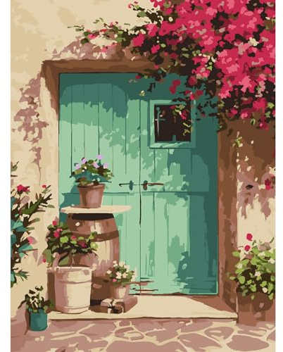 Gifmore Paint by Numbers Kits for Adults, DIY Craft Art Canvas Painting Kit with Acrylic Pigment and Brushes, 12 x 16 inch Door (Frameless)