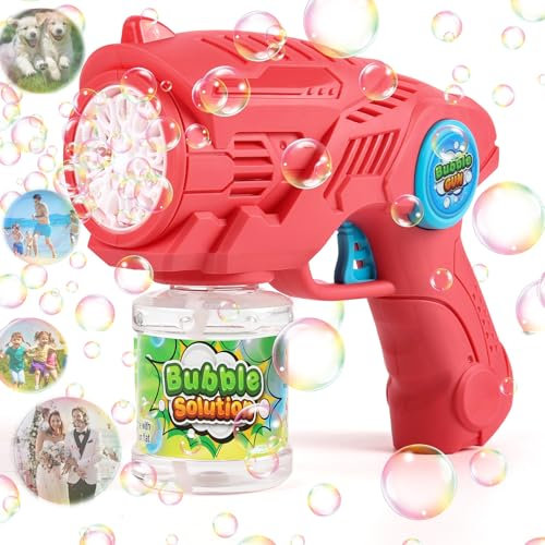 ZWOOS Pistola de Burbujas para Niños Electrica, Maquina Burbujas de Jabon Recargable con 110ml Solución Burbujas, Bubble Gun para Boda/Cumpleaños/Fiesta,(Rosa)