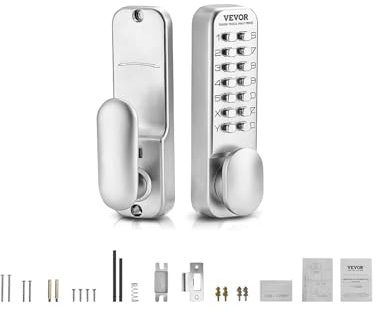 VEVOR Cerradura de Combinación Mecánica con Teclado de Una Cara 14 Teclas, Cerradura de Puerta sin Llave con Manija, Perilla Giratoria, Bloqueo de Código Incorporado para el Hogar, Oficina, Plata