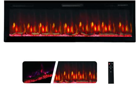 Camino Elettrico Weka Fireplace E60 WiFi, Stufa da Parete e da Incasso, Potenza 750 W/1500 W, 13 Colori di Retroilluminazione, Effetti Fiamma Regolabili, Protezione contro il Surriscaldamento (152 cm)
