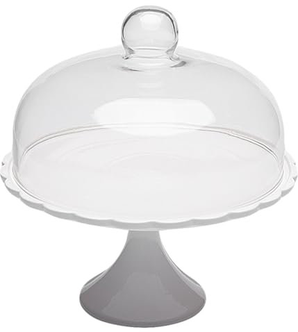 Ceramic Cake Stand with Glass Dome Cover Footed Cake Plate Server for Cupcakes Desserts Cheese Pastries Elegant Tabletop Centerpiece (255mm)