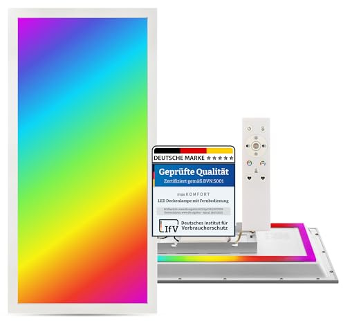 max K O M F O R T Dimmbares LED Lichtpanel mit Fernbedienung 21W – Farbwechsel & indirekte Beleuchtung | Modern & stromsparend | für Wohnräume & Büro 60x30 cm 3060