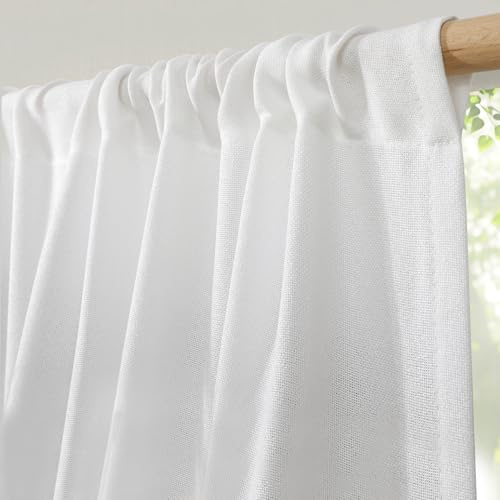 Softalker Leinenvorhang Gardinen Weiss Vorhang Wohnzimmer modern Gardine Schal Fenstergardinen für Gardinenstange Fertiggardinen 260 x 140 cm (HxB) für Schlafzimmer Kinderzimmer Tür Küchen,2er Set