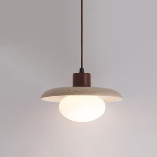 LLXDFUU Lampada a sospensione in pietra naturale beige Lampada a sospensione a soffitto in vetro latte moderno Travertino giapponese Wabi Sabi Lampada a sospensione nordica per lampada a sospensione d