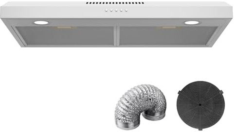GRACEALL 30 Inch Range Hood Under Cabinet Oven Vent Hood, Ducted/Ductless Convertible Kitchen Extractor, Stainless Steel Stove Exhaust Fan, Charcoal Filter and Exhaust Pipe Included