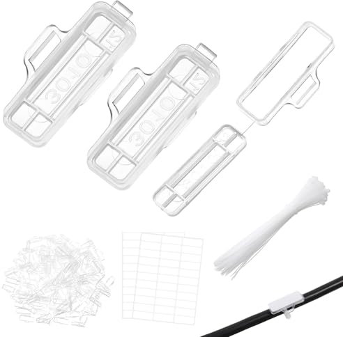 MBAIYO 300 Stück Kabelbeschriftung Erkennungsbox Set, Kabeletiketten Transparent Wasserdicht Kabel Beschriftung mit 100 Kabelbinder 3010 Kabelbeschriftung Clip für Kennzeichnung und Sortierung