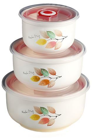 lcvtos Bols en Céramique avec Couvercle,Ensemble de 3 Bols Gigognes,Compatibles Four Micro-Ondes et Lave-Vaisselle, Porcelaine pour La Cuisine (250/500/750 ml) (F)