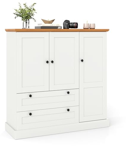 COSTWAY Sideboard Buffet Cabinet, 120cm Floor Storage Cabinet with 3 Doors, 2 Large Drawers & Removable Shelf, Freestanding Farmhouse Console Table for Pantry Kitchen Dining Room Entryway