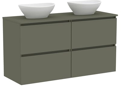 Baikal Mueble de Baño Klay. Mueble MONTADO. 2 Cajones Suspendido con Lavabo sobre Encimera. Armario de Baño. Lavabo Ceramico. 120cm Verde Musgo.