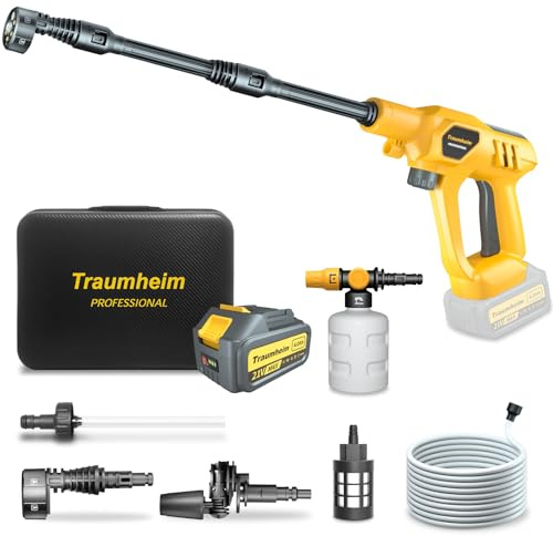 Traumheim Nettoyeur Haute Pression sans Fil, Moteur sans Balais, 3 Vitesses, Max. 120 Bar, Buse Réglable 6 en 1, 4000mAh Batterie, Pistolet Haute Pression sur Batterie Portable, pour Terrasse, Jardin