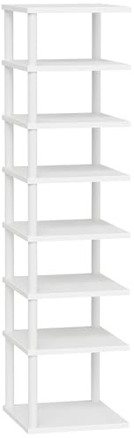 HOOBRO Scaffale Scarpiera Autoportante, Scaffale Portaoggetti Angolare a 8 Livelli, Stile Vintage, Espositore, Organizzatore per Piccolo Spazio, Struttura ad Incastro, per Entrata, Bianco EWW22XJ01