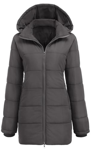 Hotouch - Abrigo de invierno largo para mujer, chaqueta acolchada con capucha, Slim Fit, chaqueta de invierno casual, resistente al viento, S-XXL, gris, XXL