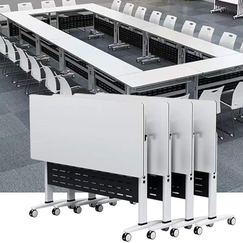4er-Pack Konferenztische – Moderner weißer Konferenzraumtisch, klappbarer Büro-Besprechungstisch mit Klappplatte, mobiler Konferenztisch für Schulungsseminare, mit Feststellrad (160 x 50 x 7