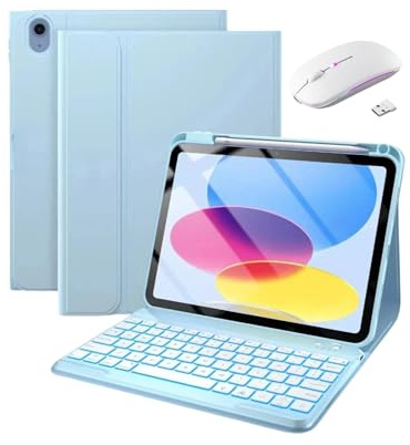 Custodia con tastiera per tablet Honor Pad 10 12,1 pollici 2025 con porta matita, custodia sottile e leggera con tastiera wireless staccabile magneticamente e mouse