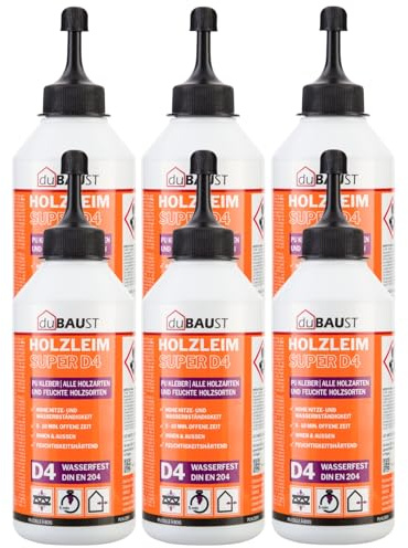 dubaust WOP24 PU Holzleim Polyurethan-Holzklebstoff, hervorragende Feuchtigkeitsbeständigkeit D4, für Hart- und Weichhölzer, schleifbar und überstreichbar, 500g Flasche (6)
