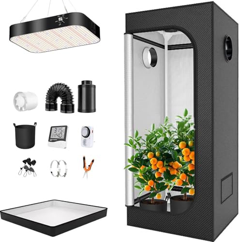 Kit tenda da coltivazione per interni con luce LED a spettro completo, timer, igrometro, resistente tessuto Oxford per giardinaggio in cucina e coltivazione di piante