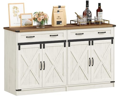 Hzuaneri Küchenschrank, Sideboard mit Schublade, Aufbewahrungsschrankmit 2 Türen, Verstellbare Einlegeböden, Landhausstil, Küche, Wohnzimmer, 40 x 140 x 80 cm, Vintagebraun-Weiß SC94814X