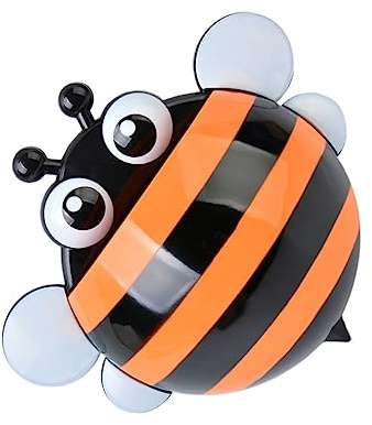 Healifty Cartoon Bee Toothbrush Holder Orange Wall Mounted Plastic Toothbrush Rack Creative Multi Function Bathroom Organizer Punch Installation Honey Storage Slot