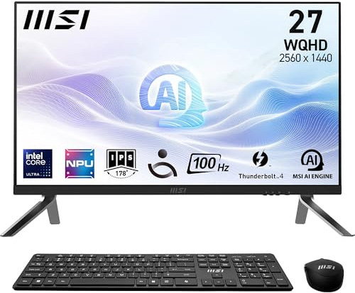MSI Modern AM273Q AI 1UM-063FR PC Tout-en-Un, écran IPS WQHD 27, Intel Core Ultra 5 125H, 16 Go DDR5, SSD 512 Go PCIe NVMe, WiFi 6E, Webcam et Haut-parleurs - Clavier, Souris, Windows 11 Pro