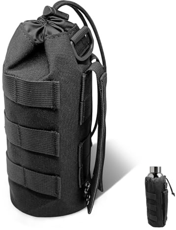 SZHUGEKI Taktisch Flaschenhalter Rucksack, Molle Flaschenhalter, Militär Trinkflasche Beutel mit Kordelzug, Wasserflaschentasche für Outdoor Wandern Camping Training, Schwarz