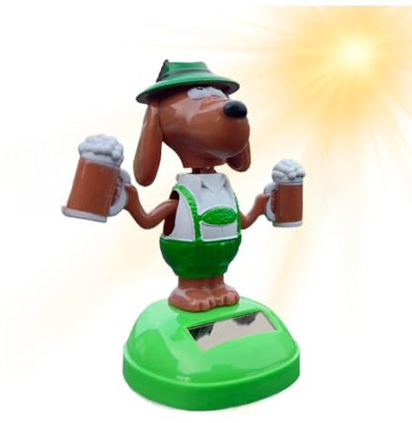 FmtwPhn Décor De Tableau De Bord | Ornements Animaux Dansants Énergie Solaire pour Habitacle | Jouet Décoratif Intérieur Figurine Oscillante Chien Cartoon Tient Une Bière pour Véhicules Camion
