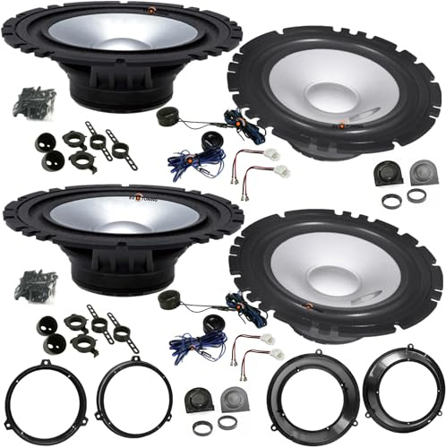 EvoTuning Kit 8 Casse Altoparlanti per Fiat Panda II 169 dal 2003 al 2012 Anteriori e Posteriori compatibile con Alpine SXE-1750S Set 4 Woofer 4 Tweeter+Griglie 4 Anelli+Cavi Adattatori