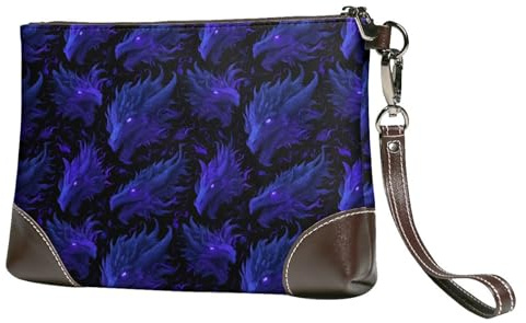 Petit sac à main pour femme – Portefeuille portable en cuir avec dragons violets et dragons foncés avec dragonne