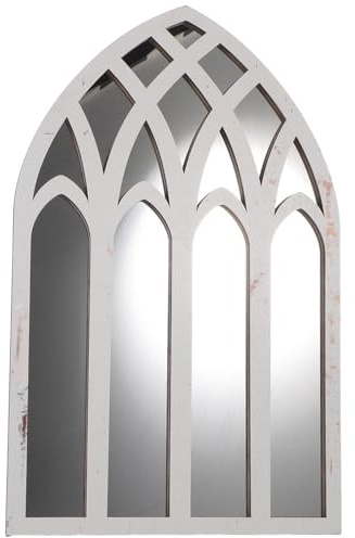 FONDOTIN Gothic Holzrahmen Fenster Spiegel Bogenförmiger Kathedralstil Wanddeko Fensterblatt Spiegel für Wohnraum Büro Hotel Flexible Abziehbar Fensterpaneel Wandspiegel