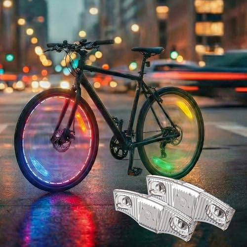HANZE Bike Wheel Lights Rechargeable, 9-Color LED Bicycle Spoke Lights & Reflectors, 21 Lighting Modes, Motion Sensor Auto On/Off, Waterproof Night Riding Accessories for Kids & Adults (2 Pack)