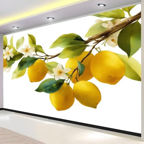Tizhweqo Vlies Fototapete Zitrone 250x175 cm (WxH) Gelbe Frucht Tapete Fototapeten Vliestapete Wandtapete Tapeten Moderne 3D Effekt Wand Dekoration für Wohnzimmer Schlafzimmer Küche 27v