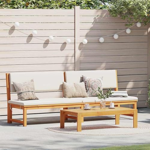WGYHOME Lettino prendisole in legno massiccio di acacia, 200 x 57 x 75 cm, con schienale regolabile per giardino, terrazza e balcone, resistente alle intemperie, durevole, per 3 persone