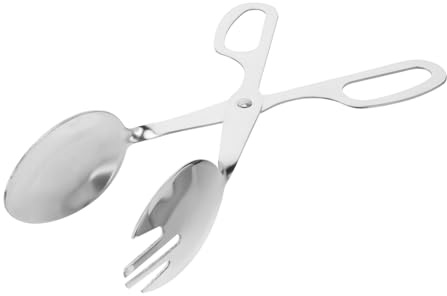 GLSTOY Pinzas para Ensalada de Acero Inoxidable Mango Tipo Tijera, Tenedor y Cuchara Plateados para Servir Ensalada y Carnes Cocina