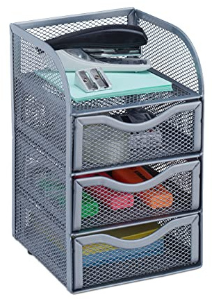 Relaxdays Schreibtischorganizer, Büroablage aus Metallgeflecht, Ablagebox für Bürobedarf, HxBxT: 21x12,5x13cm, silber