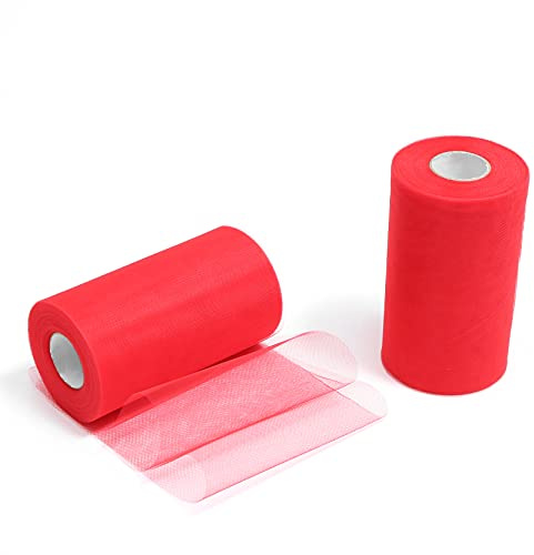 ZADAWERK® Tüll - 15 cm x 45 m - Pink - 1 Rolle - Tisch-Deko - Hochzeit - Weihnachts-Tüll - Geschenk - Schleife - Schleier - Tutu - DIY Tüllrolle - Netzstoff (Rot, 15 cm)