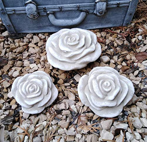 3 er Set Stein Rose Rosenblüte Blüte Blumen Steinguss frostfest wetterfest Garten Deko Handarbeit Handbemalt